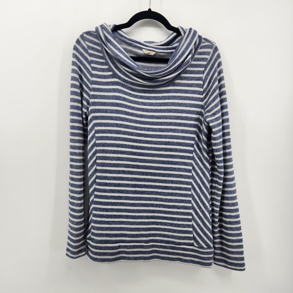 Sonoma Life+Style Women's Medium Blue‎ Striped Cowl Neck Long Sleeve Top